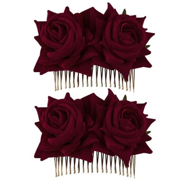 CROWN GUIDE 2-Pack Rose Flower Bridal Hair Combs Women Wedding Hair